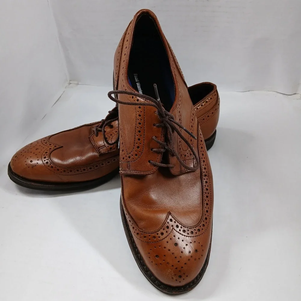 Allen Edmonds Men's Wingtip Oxford Brogue Shoes Brown Leather Size 9.5‎